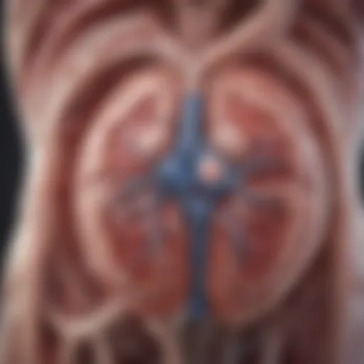 Illustration of renal anatomy highlighting damage areas