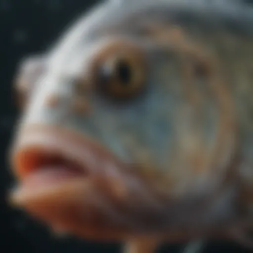A close-up of fish exhibiting signs of parasitic infection