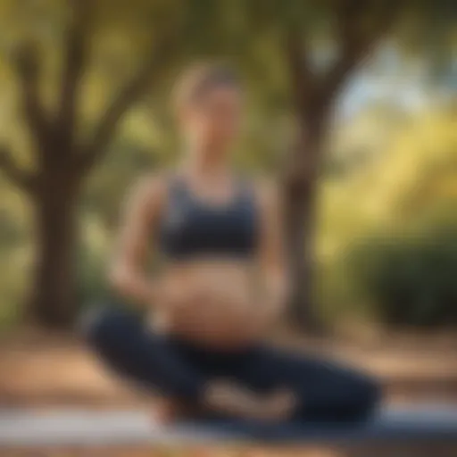 A fit pregnant woman practicing yoga outdoors