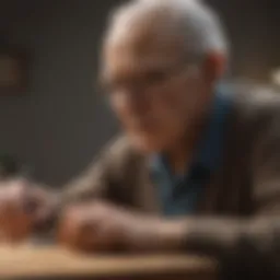 An elderly individual reflecting on their daily challenges