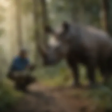 Fieldwork by Conservationists for Sumatran Rhinoceros Conservationists engaging in fieldwork to monitor Sumatran rhinoceros populations.