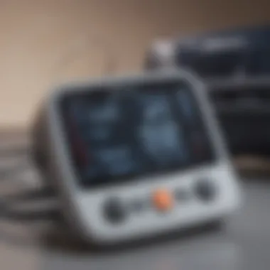 A close-up view of a blood pressure monitor's calibration process.