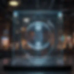 A futuristic holographic display showcasing 3D models