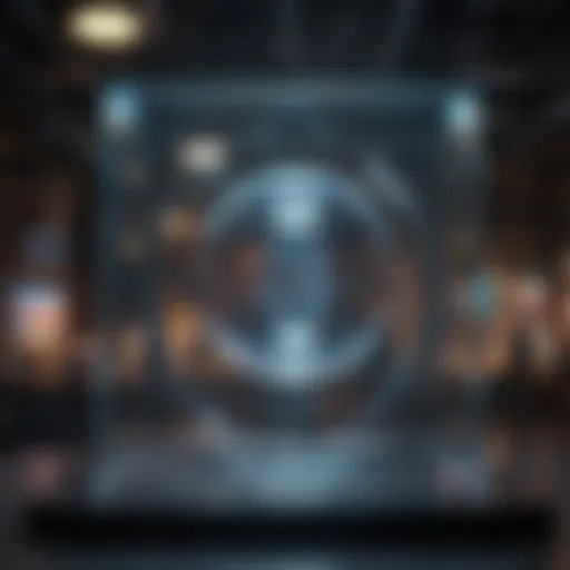 A futuristic holographic display showcasing 3D models