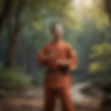 An individual practicing Qi Gong in a peaceful outdoor environment