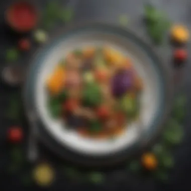 Artfully Arranged Plant-Based Dishes A colorful plate of plant-based dishes arranged beautifully