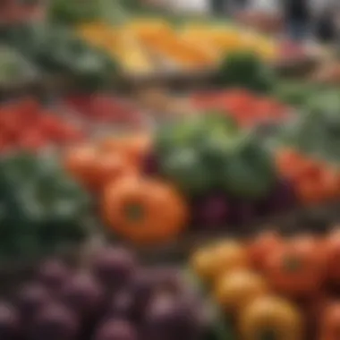 Seasonal Vegetables at a Farmer's Market A vibrant display of seasonal vegetables at a farmer's market