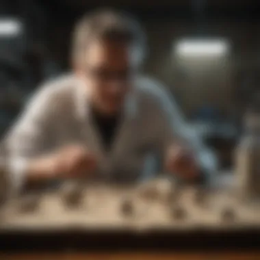 Paleontologist examining fossils in a lab