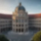 A panoramic view of a prominent university in Munich showcasing its architecture