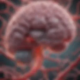 Illustration depicting the spread of lung cancer cells to the brain through the bloodstream