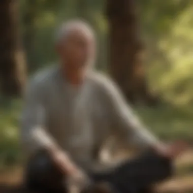 An older adult meditating in nature, symbolizing mindfulness during fasting.