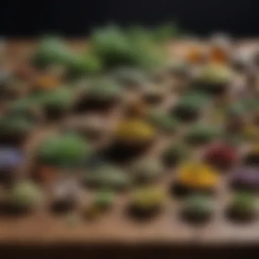 An array of assorted herbal remedies displayed on a wooden surface.
