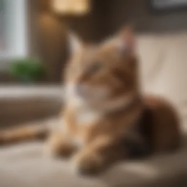 A cat peacefully lounging on a couch, illustrating the importance of managing allergies.