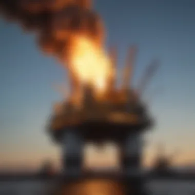 Fossil Fuels and Methane Release Oil rig with gas flaring showcasing fossil fuel impact