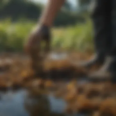 A gardener applying kelp as a soil amendment, demonstrating sustainable practices.