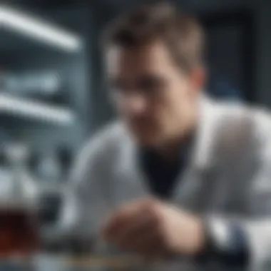 Data Analysis in Environmental Science Research Researcher analyzing data in a laboratory focused on environmental science