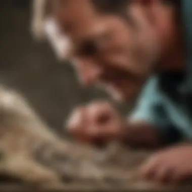 Paleontologist Examining Fossilized Teeth Paleontologist examining fossilized teeth