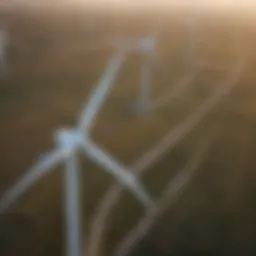 Aerial view of a wind farm showcasing multiple turbines