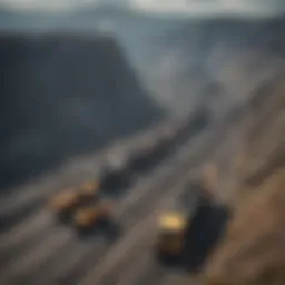 Aerial view of coal mining operations showcasing large machinery and landscape disruption.