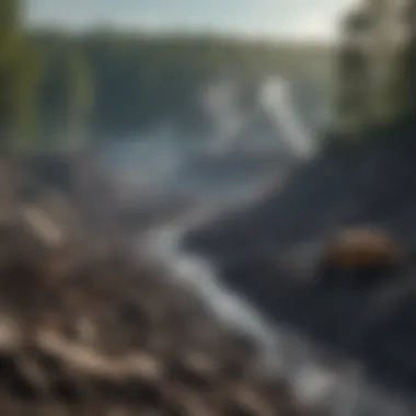 Habitat Destruction from Coal Mining Activities Destruction of natural habitats due to coal mining activities in a forested area.