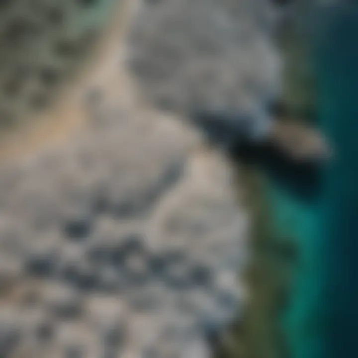 Aerial view of the Great Barrier Reef highlighting coral bleaching