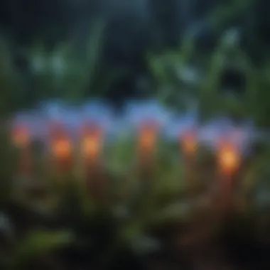 Nature Meets Technology Close-up of bioluminescent plants blending natural beauty with technology