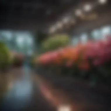 Transformative Floral Lighting A serene indoor space transformed by floral light displays, creating a calming atmosphere