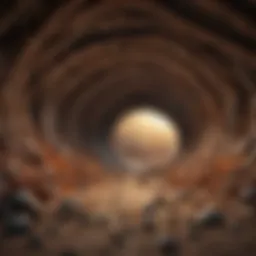 A close-up of an ant colony showcasing intricate tunnels and chambers.