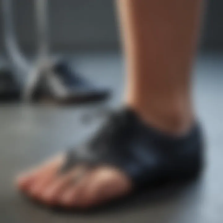 A close-up of feet in comfortable shoes, emphasizing proper footwear for exercise