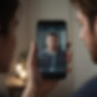 User Interaction with Mental Health Application A user interacting with a mental health app on a smartphone