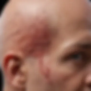 Close-up of basal cell carcinoma lesions on the scalp