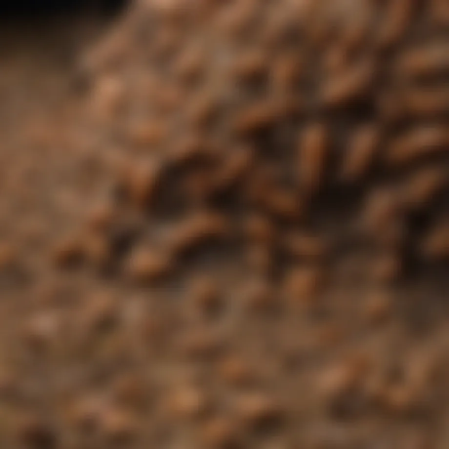 A close-up view of various termite species in their natural habitat, showcasing their diversity and role in soil ecosystems.