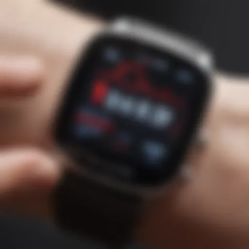 Close-up of a smartwatch displaying blood pressure readings