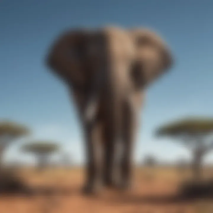 A majestic African elephant wandering in the savannah under a clear blue sky