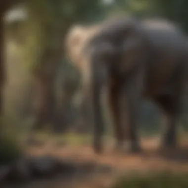 Elephant's Ecosystem Role An elephant interacting with its environment, showcasing its role in maintaining the ecosystem